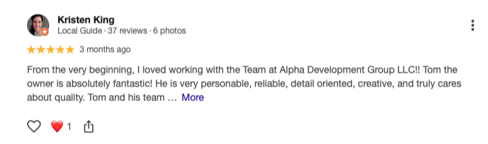 5-star Google review from Kristen King